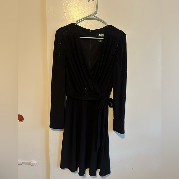 DKNY Black Long Sleeve Wrap Dress - Picture 1 of 6